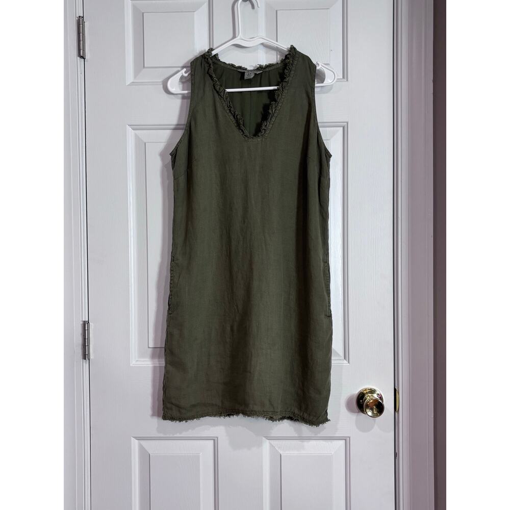 Tommy Bahama Sz S Linen & Cotton Dress Olive Green Minimalist Beach Spring